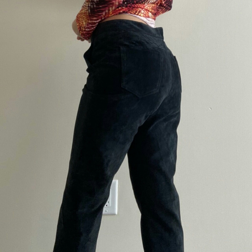 Black Suede Straight Leg Pants Size 6 - Picture 3 of 4